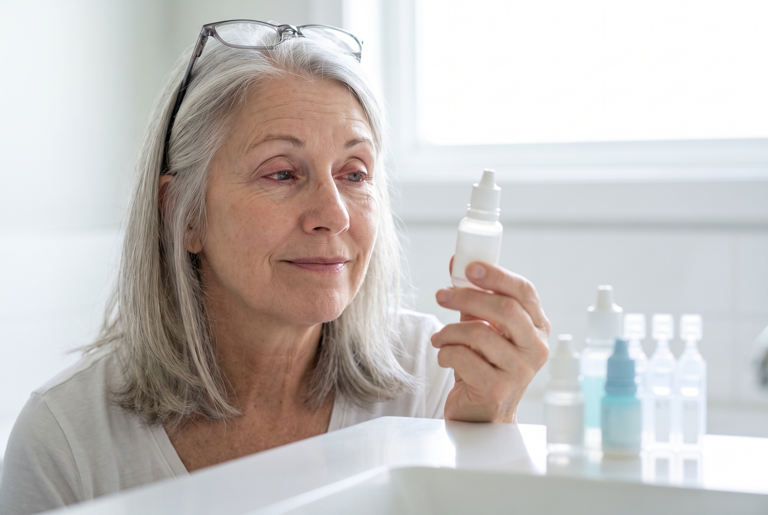 Reading the label on a prescription eye drop