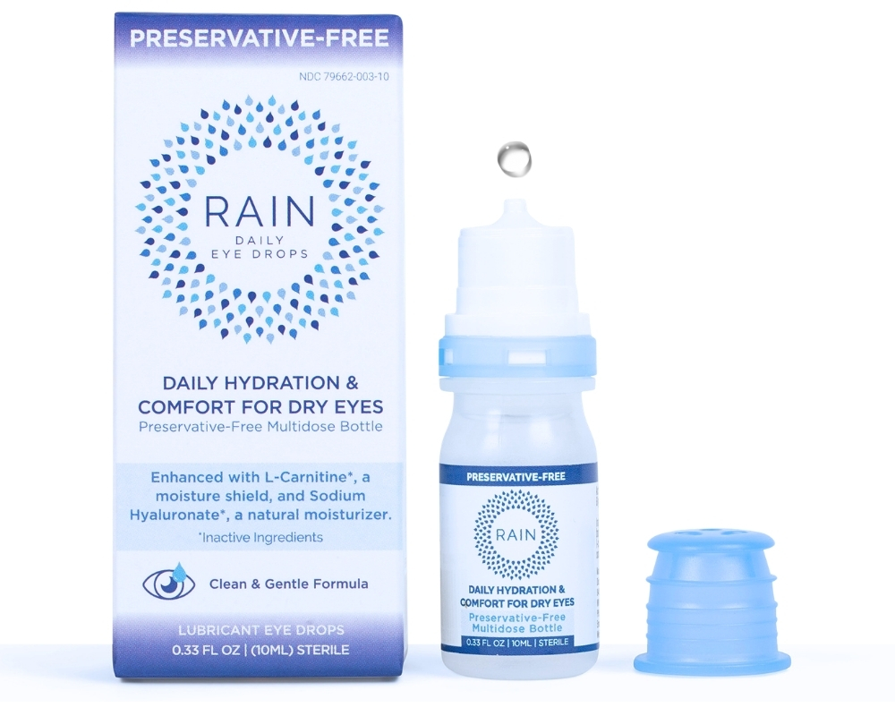 Rain Daily Eye Drops box and multidose bottle